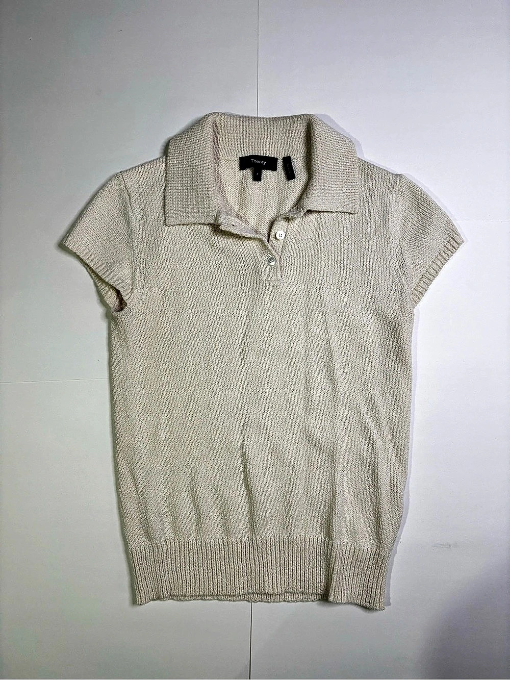 Theory Cream Knit Polo Sweater- Fall Sweater- Small